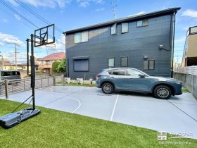 バスケットボールの練習ができる駐車スペースのリフォーム工事